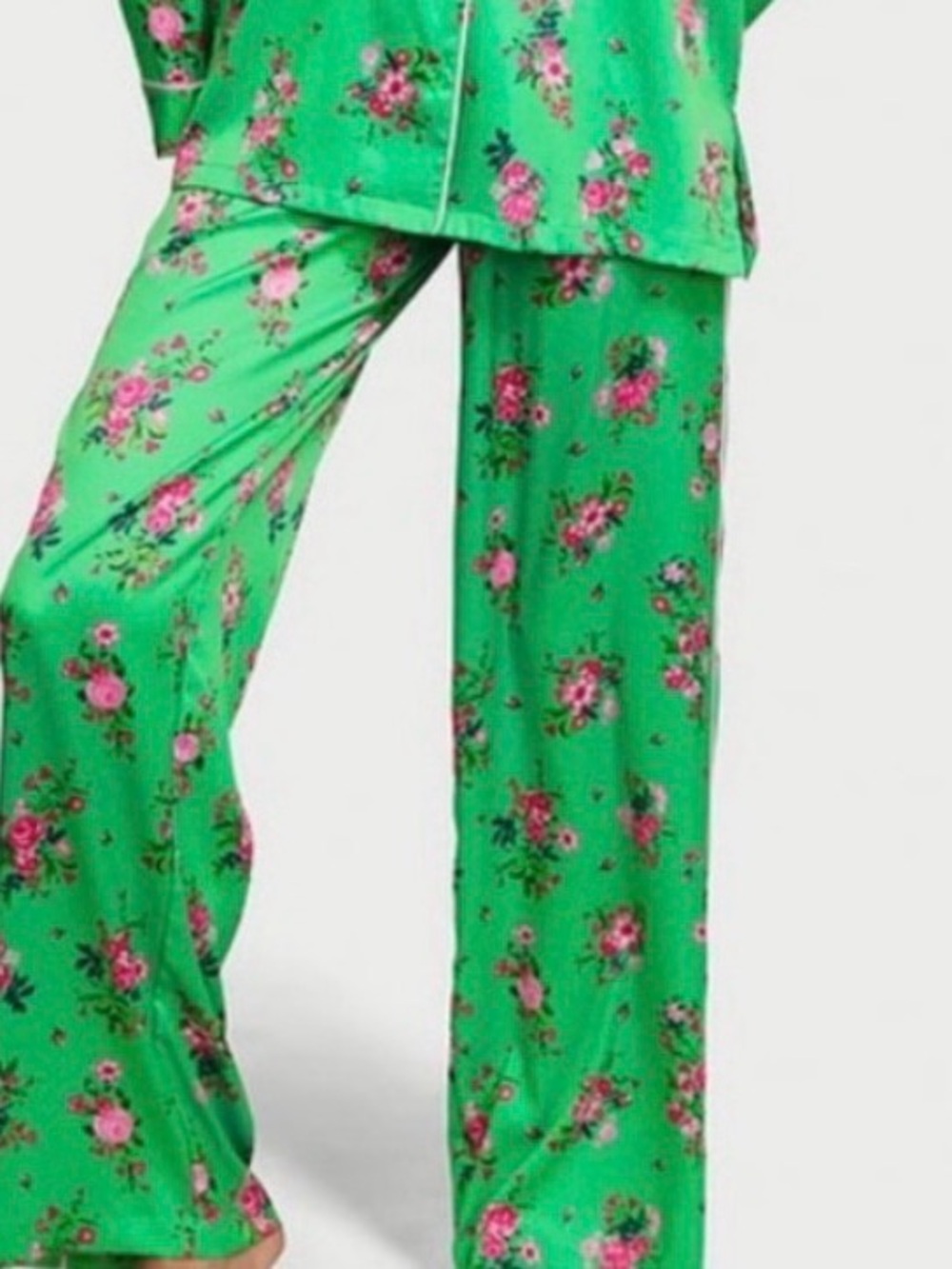 New Victoria's Secret Satin Pajama Bottoms Glimmer Green Multi Floral